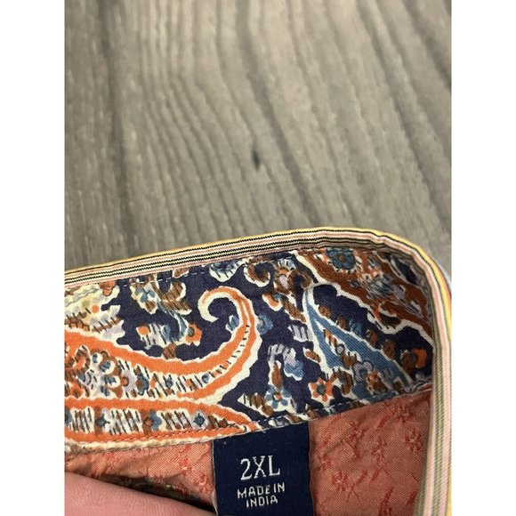 ROBERT GRAHAM L/S Textured Striped Flip Cuff Button Front Sz 2XL Embroidered - Picture 5 of 12